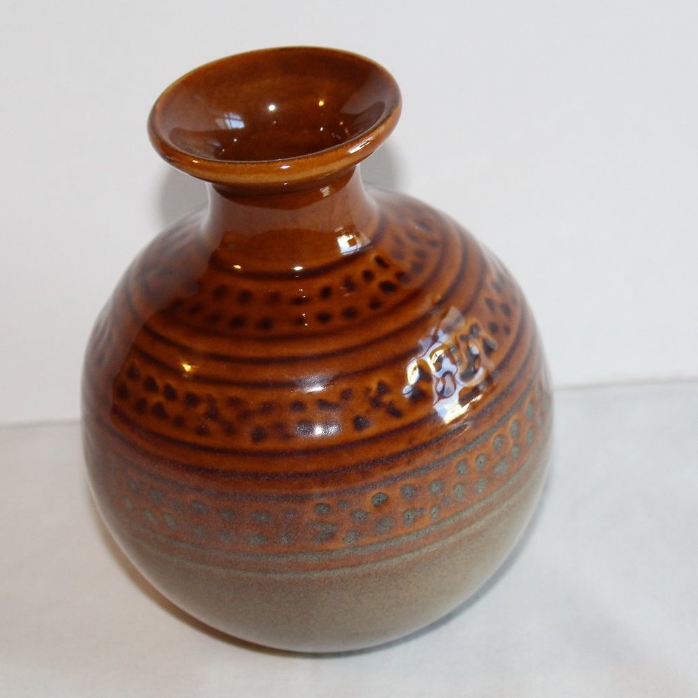 Brown and Tan Glazed Ceramic Vase